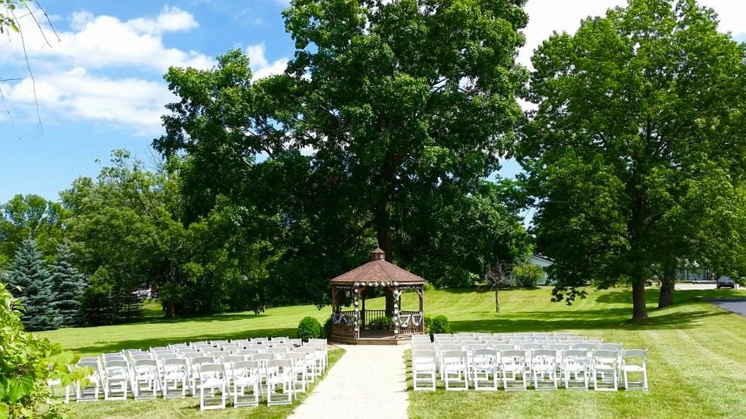 Outside gazebo wedding ceremony area at the Chandelier Ballroom in Hartford, WI
