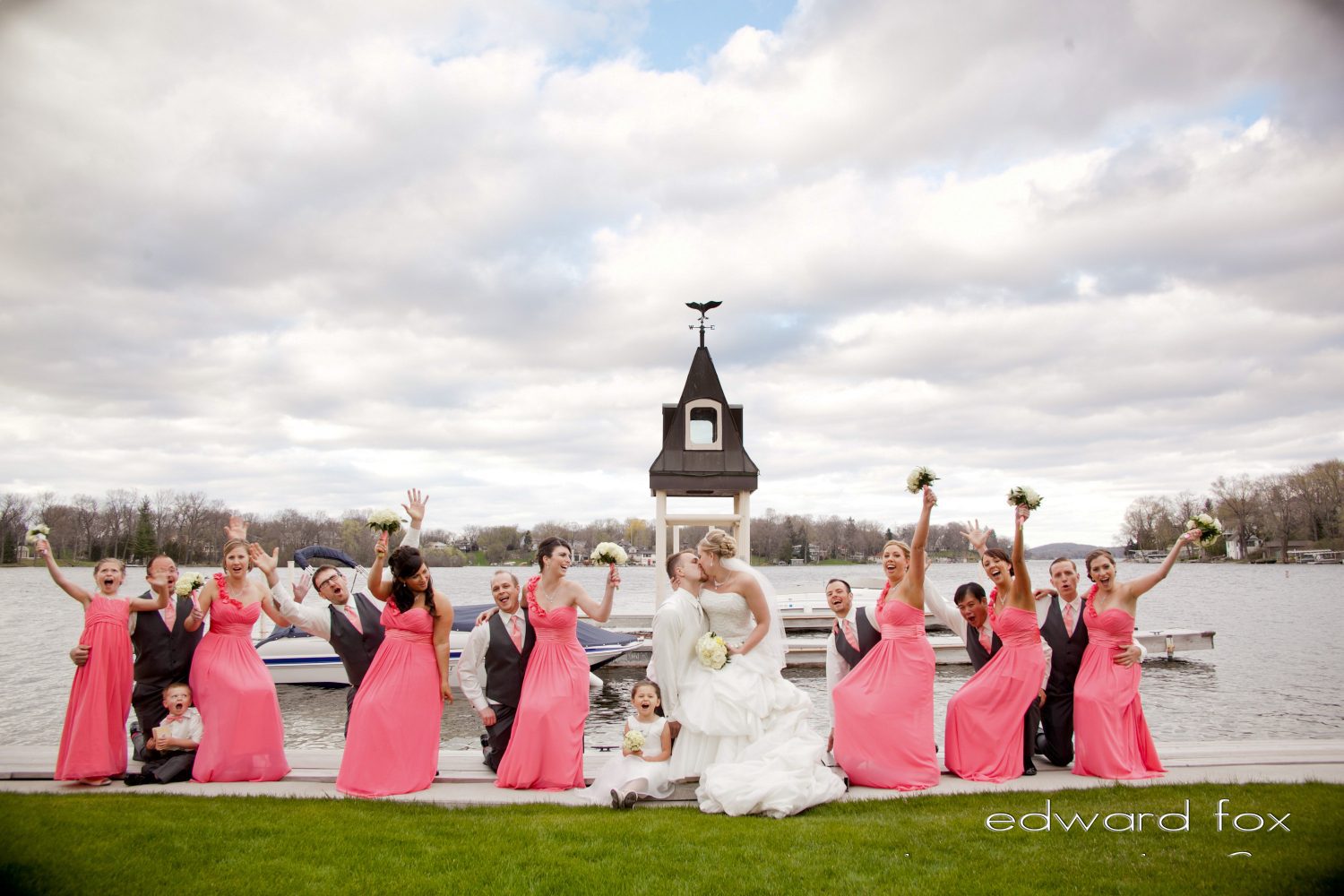 Wedding Bridal Party with Okauchee Lake at the Golden Mast in background