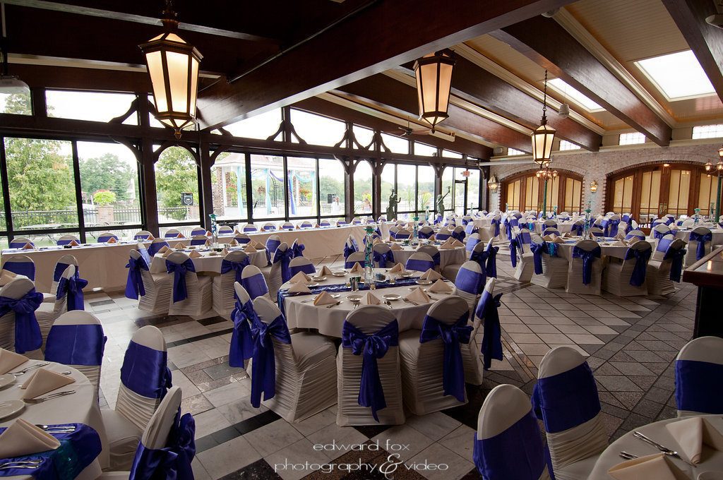 Golden Mast wedding reception with purple accent color