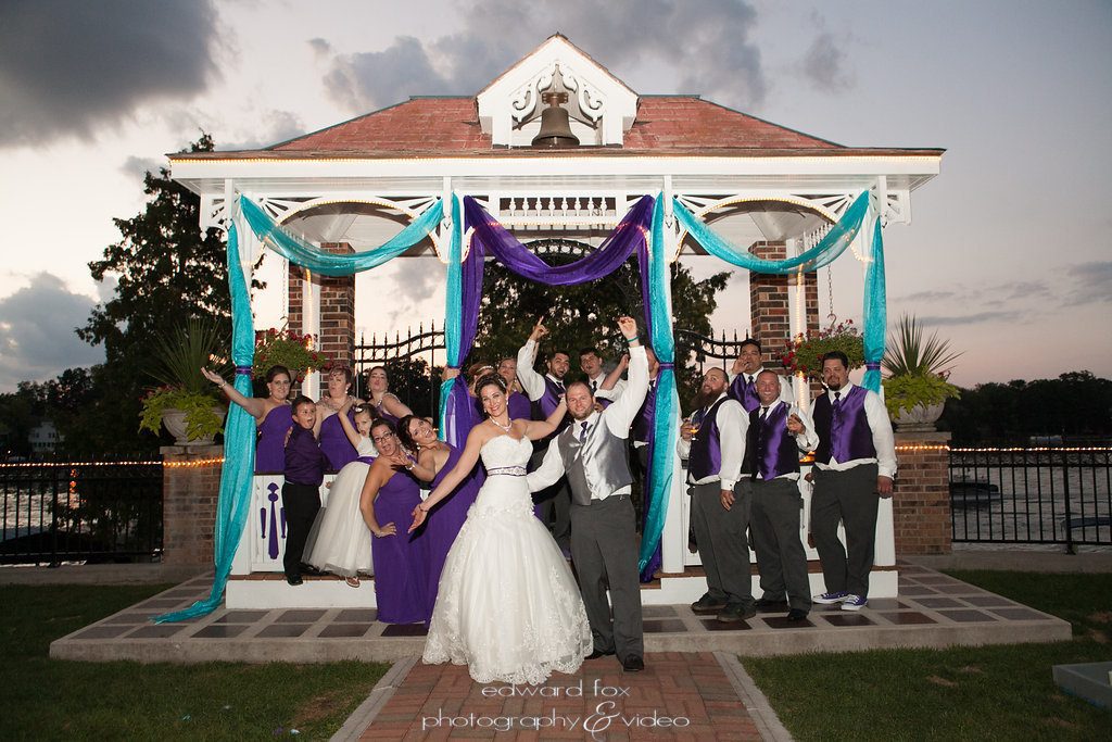 Wedding Party with Bridal and Groom in Gazbo on Okauchee lake at Golden Mast