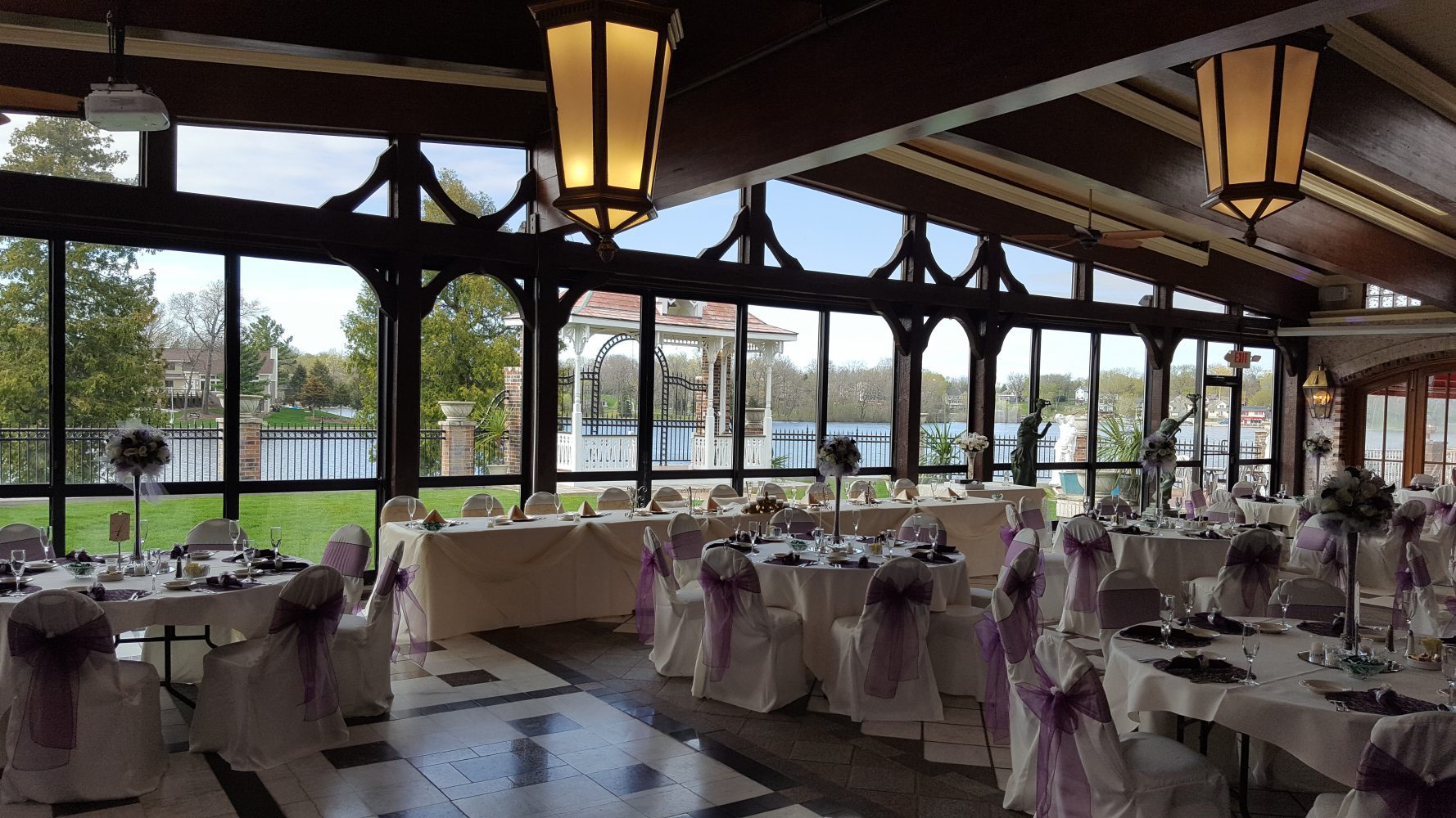 elegant wedding reception at Golden Mast over looking Okauchee Lake