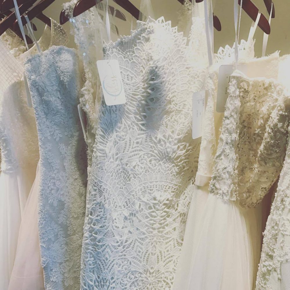 Bridal gowns hanging on the rack