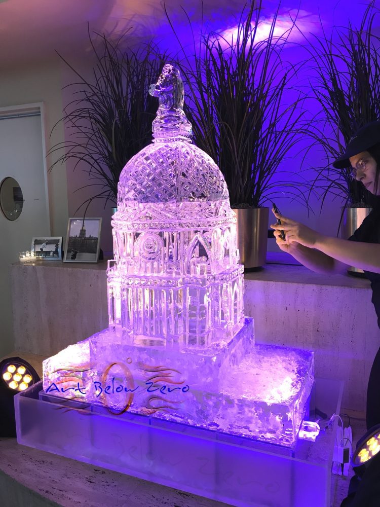 Notre Dame dome 3D ice sculpture by Art Below Zero