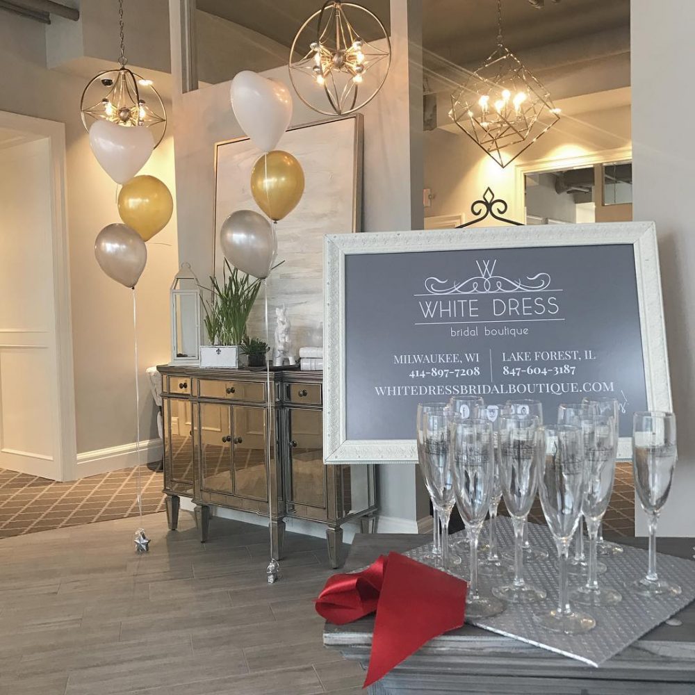 Champagne ready inside white dress