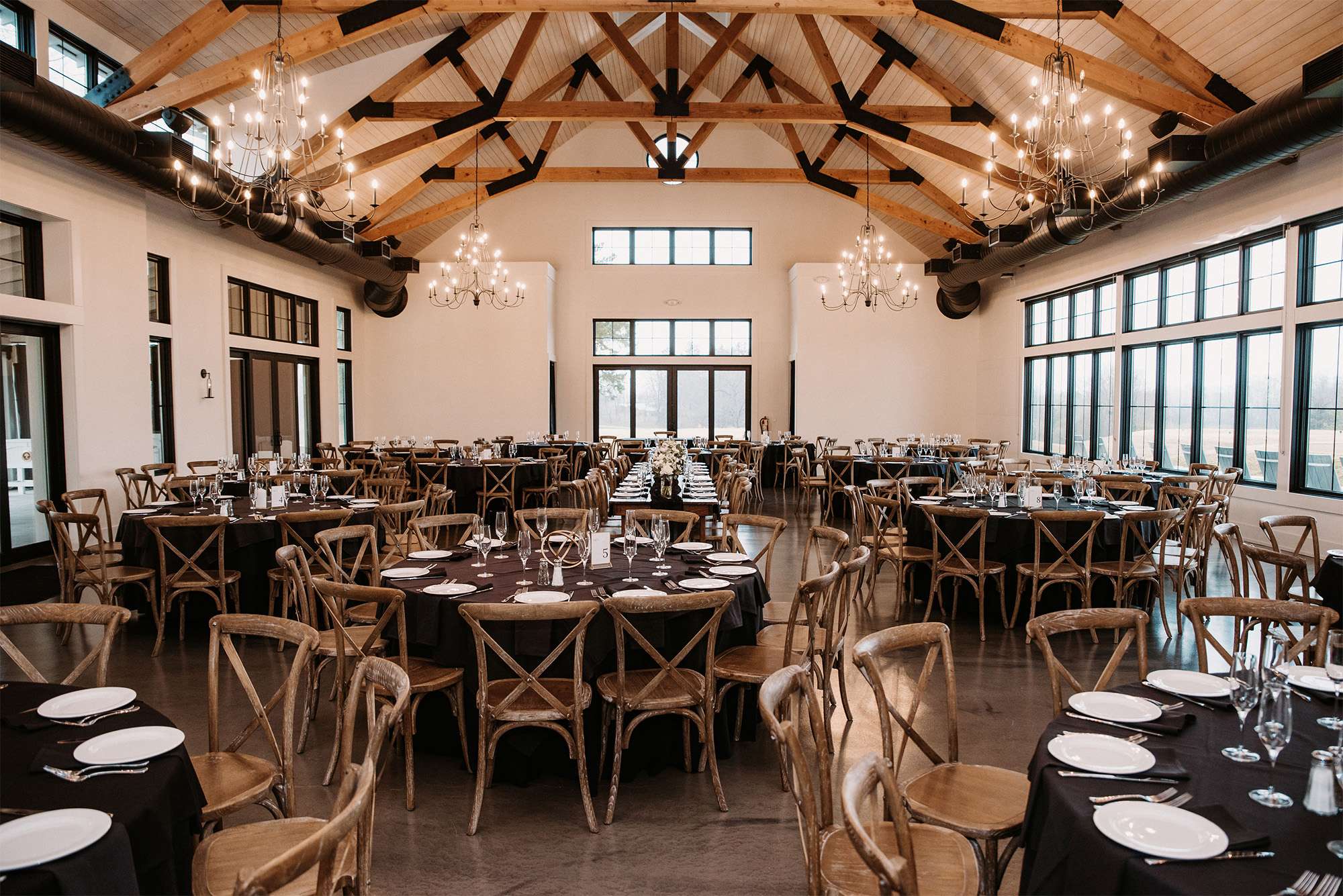 The Carriage House at the Club at Lac La Belle all ready for a wedding reception.