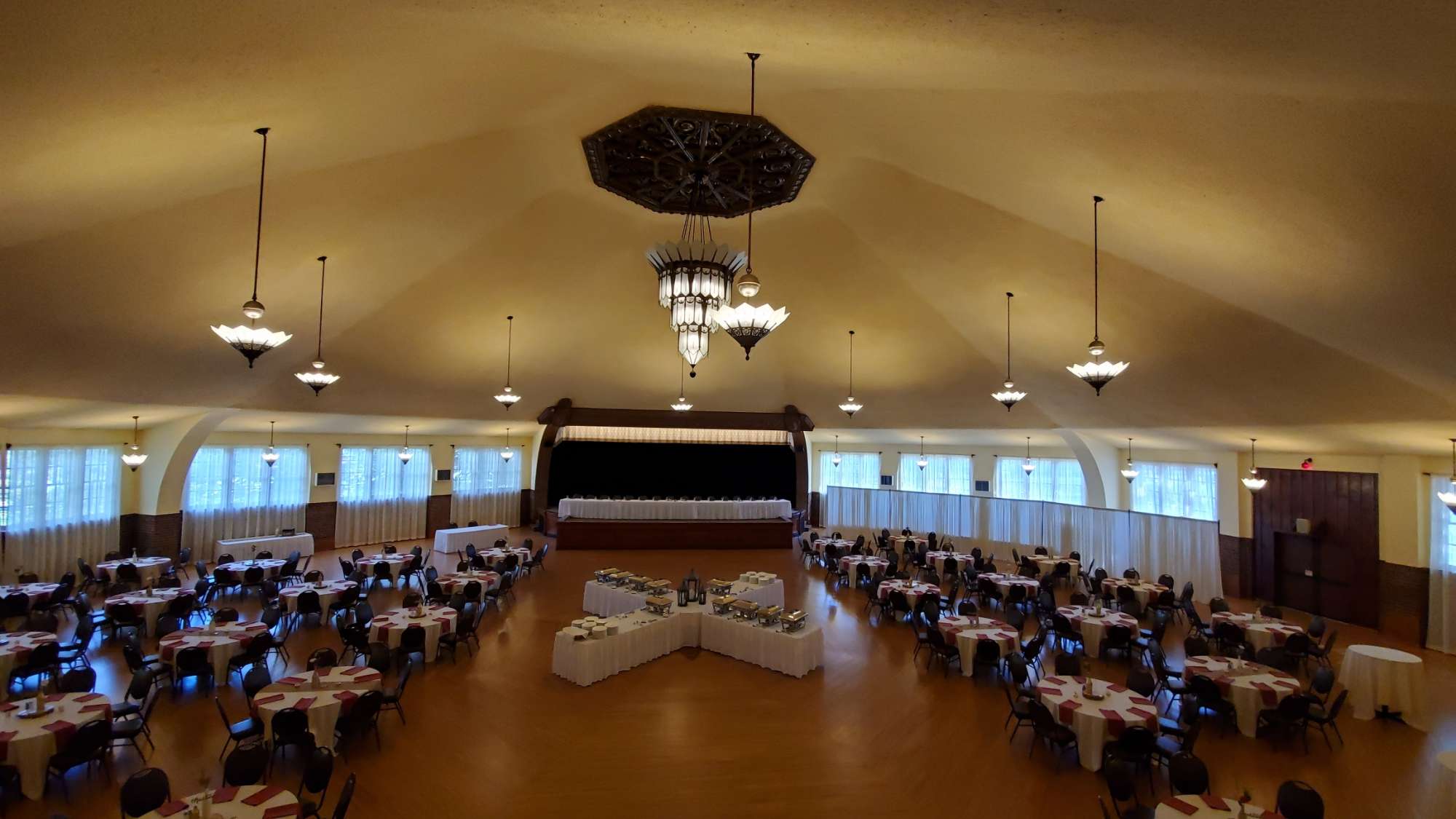 Chandelier Ballroom ready for a wedding reception.
