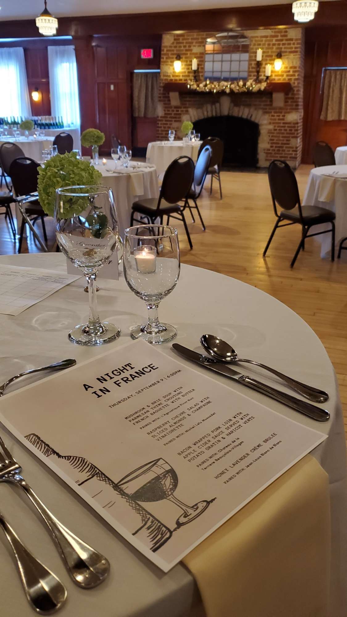 Menu on the table at the Chandelier Ballroom