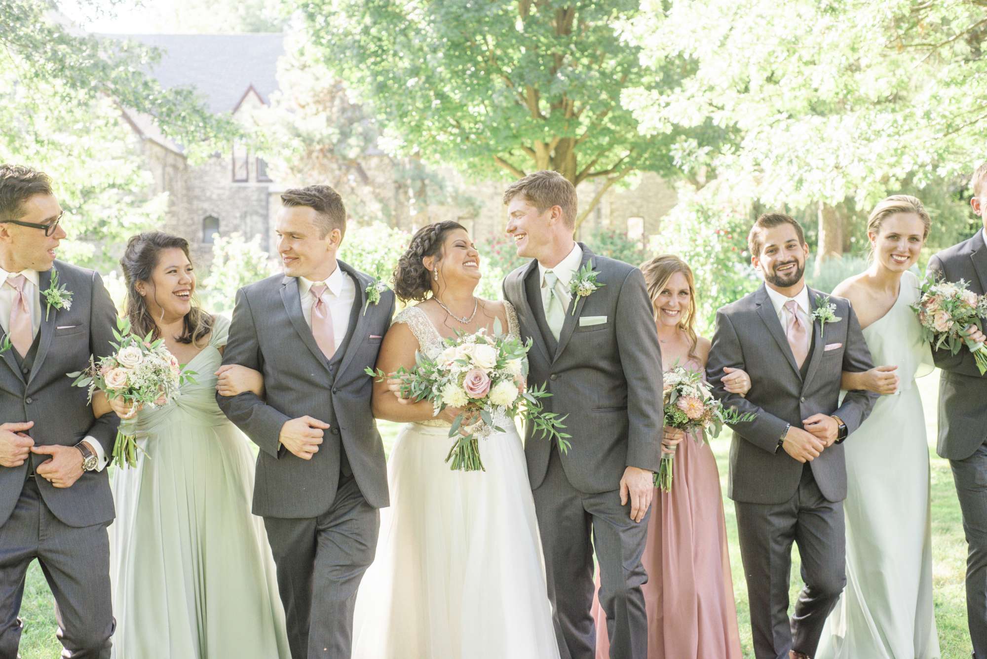 Bride and groom with wedding party