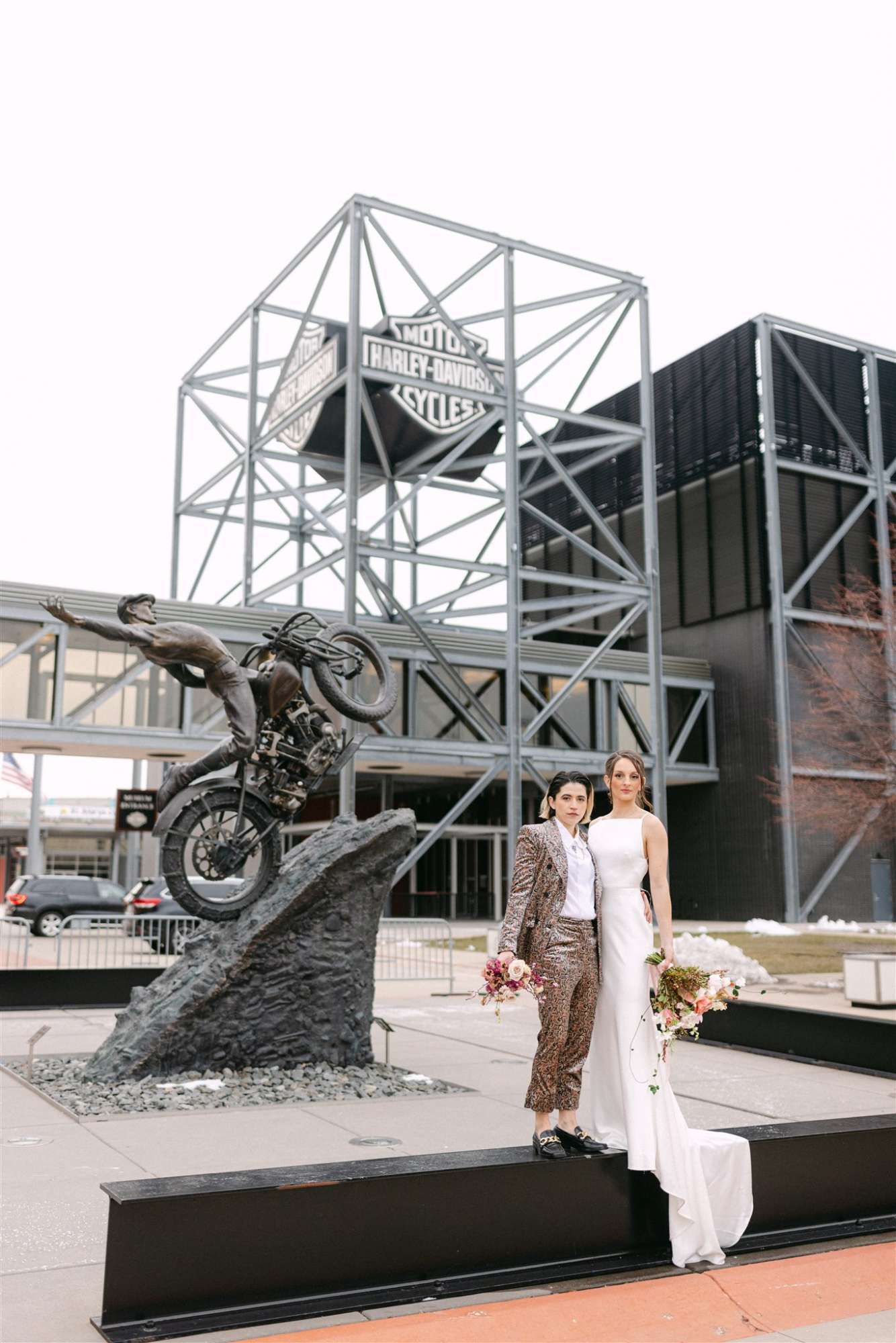 Modern industrial vibes make for great photo ops at 1903 Weddings at Harley-Davidson Museum..