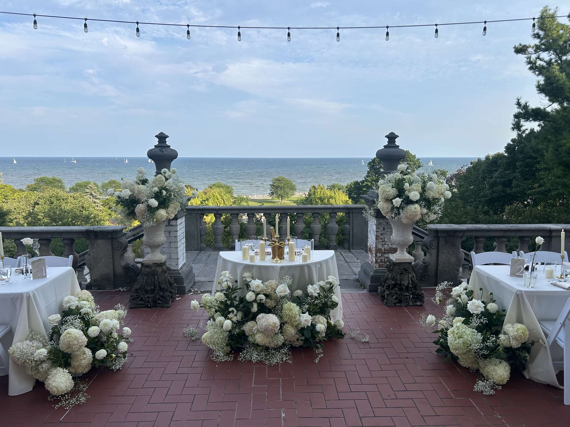 Full white floral and catering at Villa Terrace by Noble Catering and Events