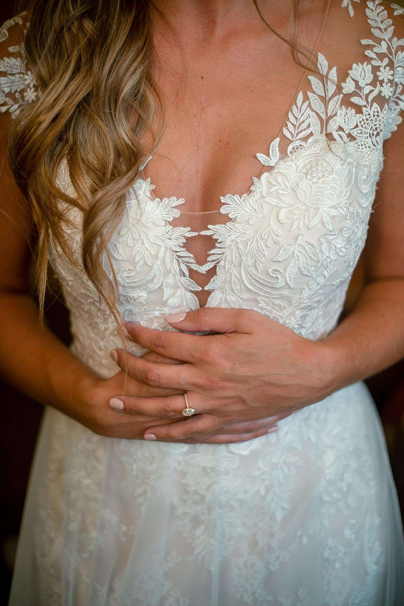 Closeup of the bridal gown bodice from Amelishan Bridal