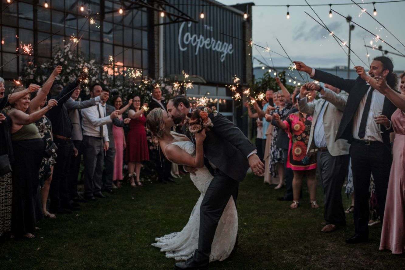 Gorgeous sparkler sendoff for this bride and groom at the Cooperage in Milwaukee, WI.