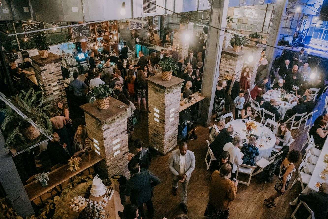 An overhead look of this elegant wedding reception at Cooperage in Milwaukee.