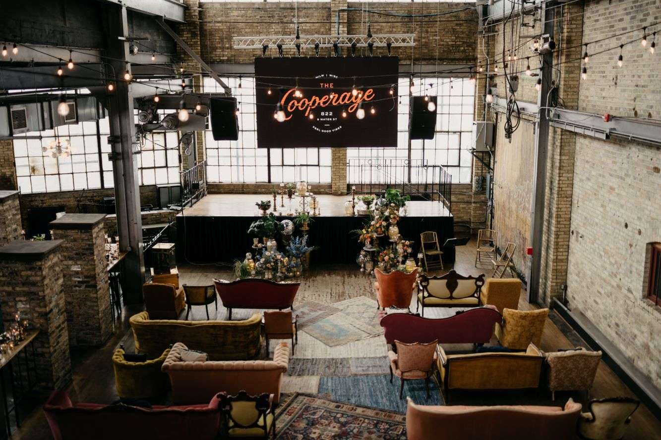 The Cooperage brings elegant boho vibes to this ceremony in Milwaukee, WI.