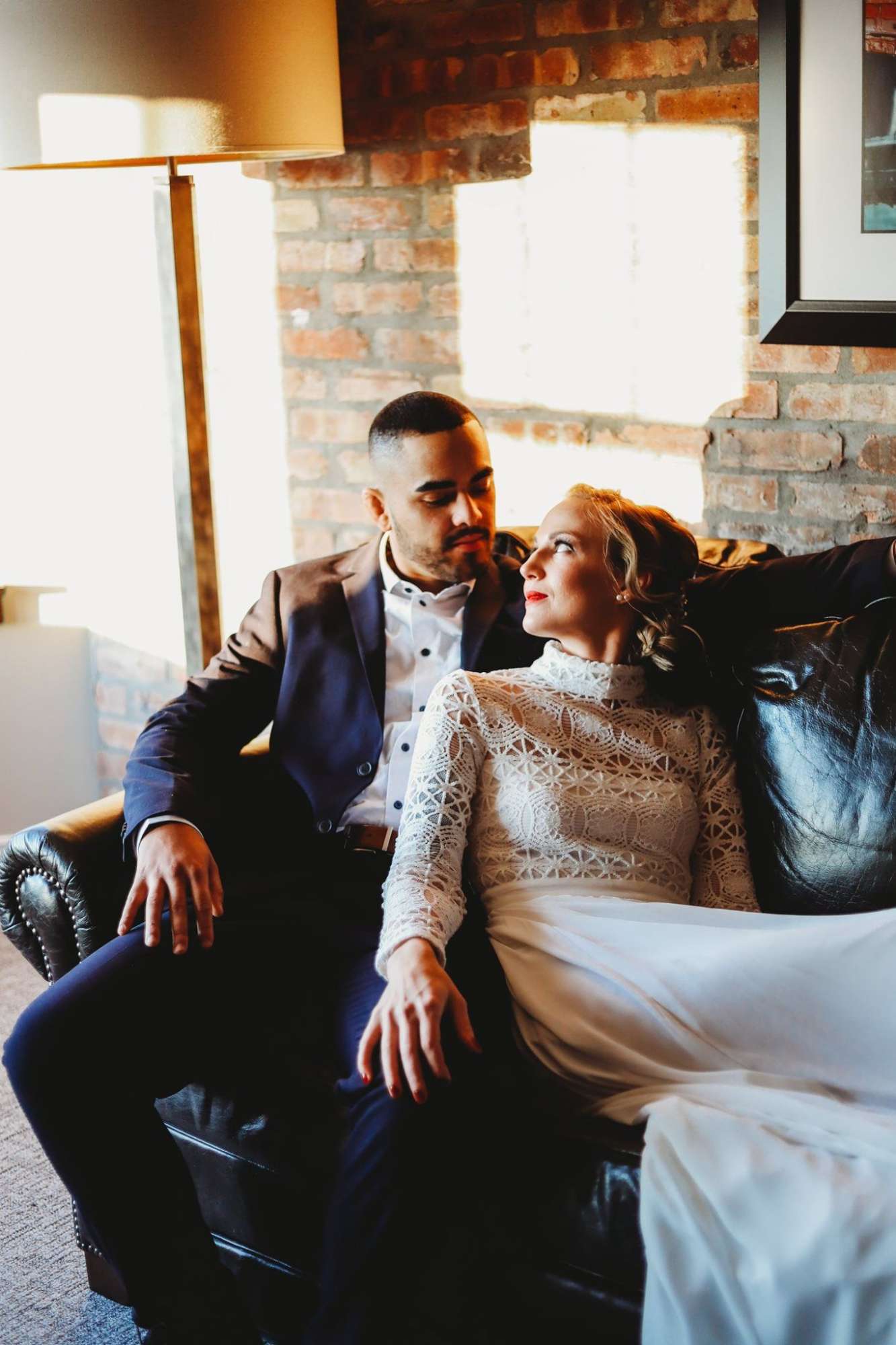 Bride and groom at the Ironworks Hotel Beloit