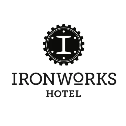 Ironworks Hotel Beloit Logo in black with white background. Ironworks Hotel Beloit