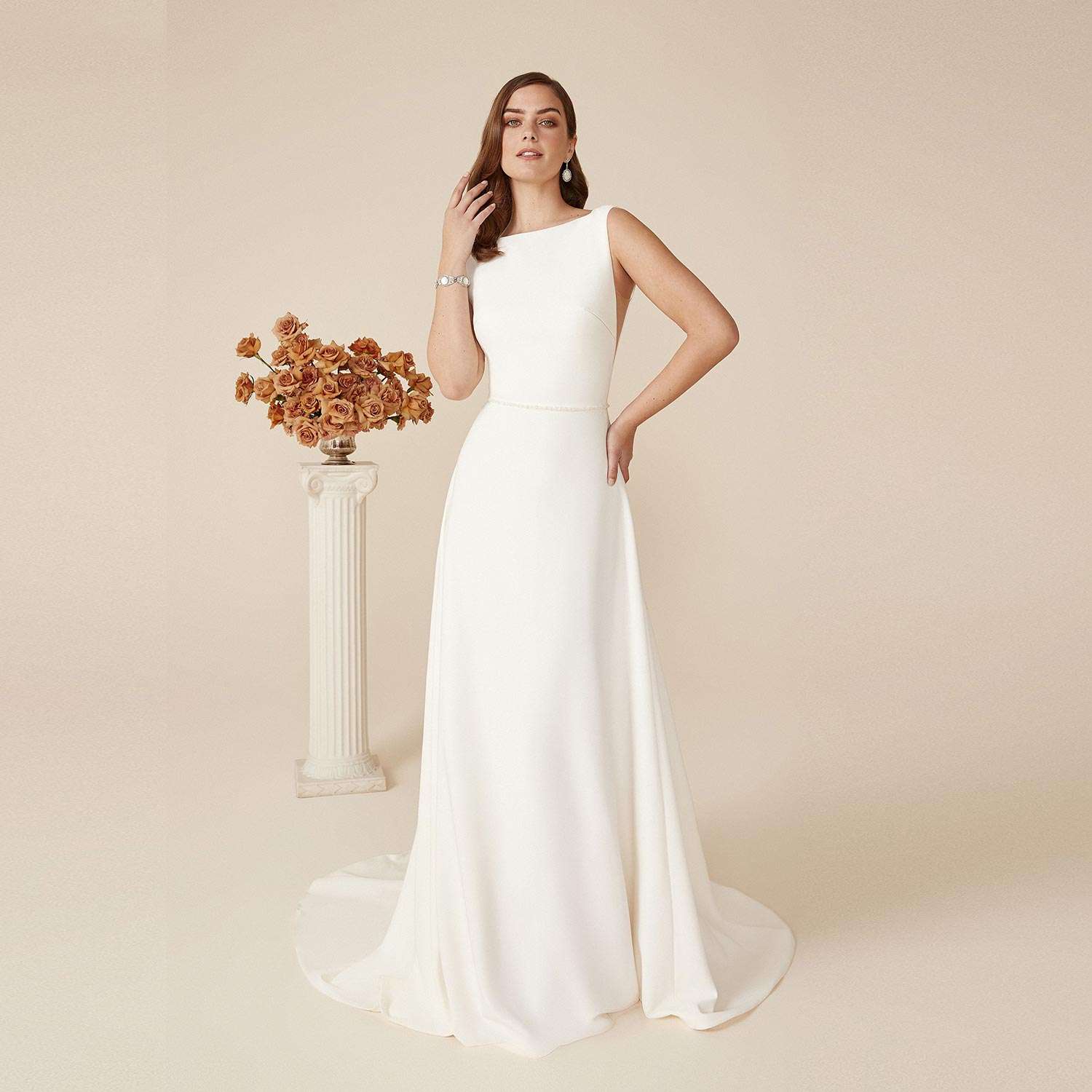 Sabrina Neckline Stretch Crepe A-Line Gown STYLE Drew