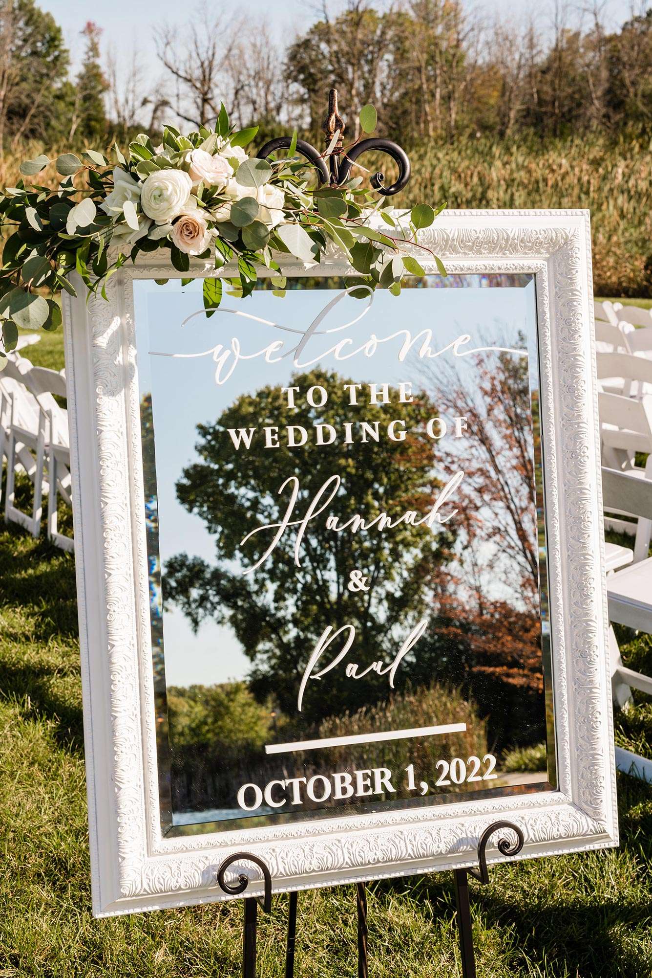 Welcome to the Wedding etched mirror picture frame signage