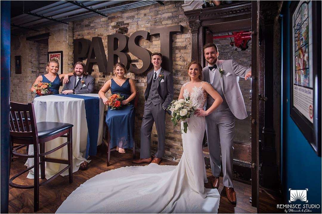A cozy wedding celebration in the rustic yet charming Speakeasy Bar at Best Place at Historic Pabst Brewery.