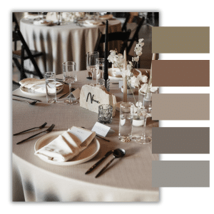 Wedding colors inspired by earth tones and neautral, monochromatic colors.