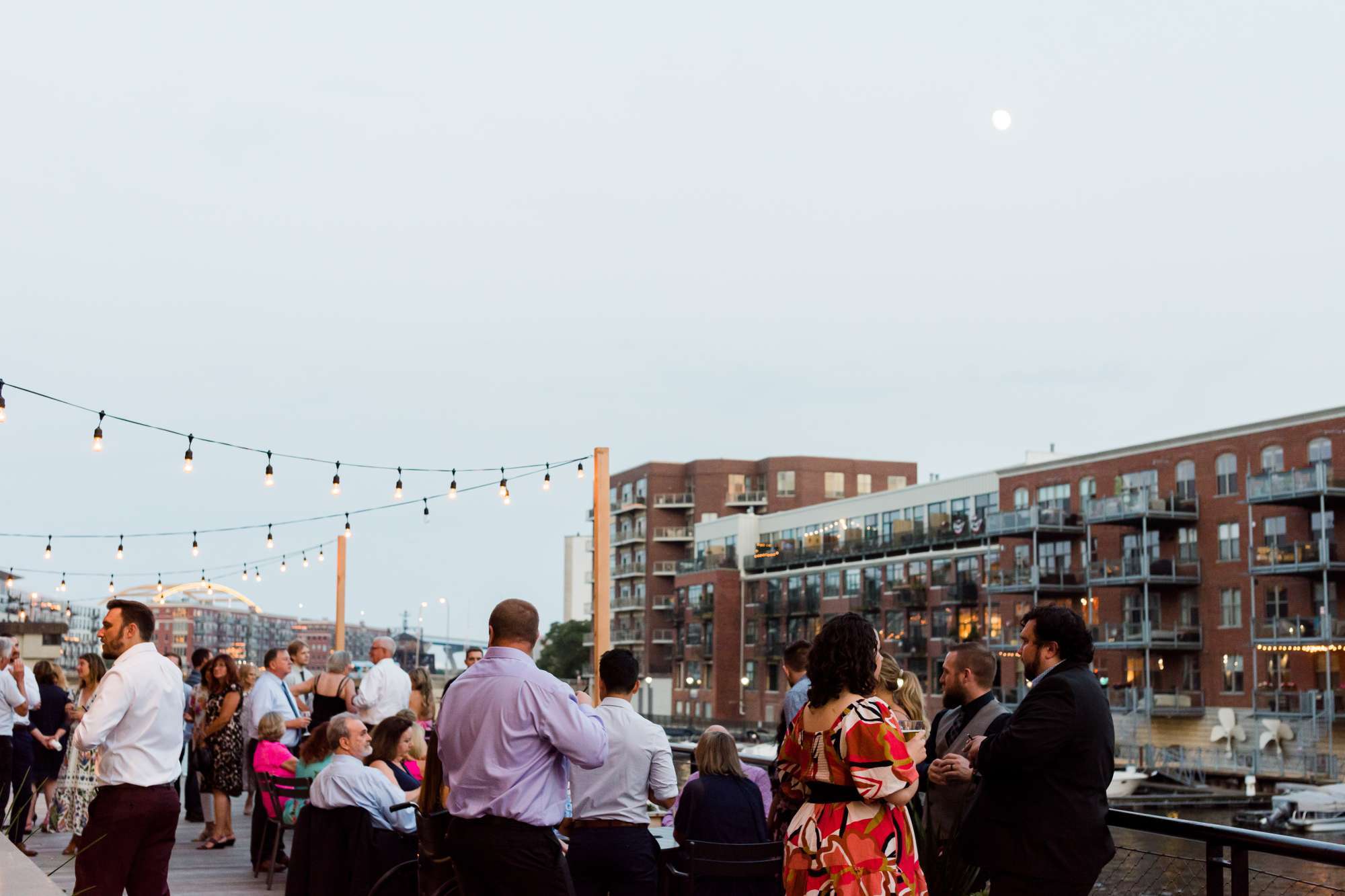 Milwaukee cityscape outside of The Starling during a wedding cocktail recpetion Milwaukee cityscape outside of The Starling during a wedding cocktail recpetion