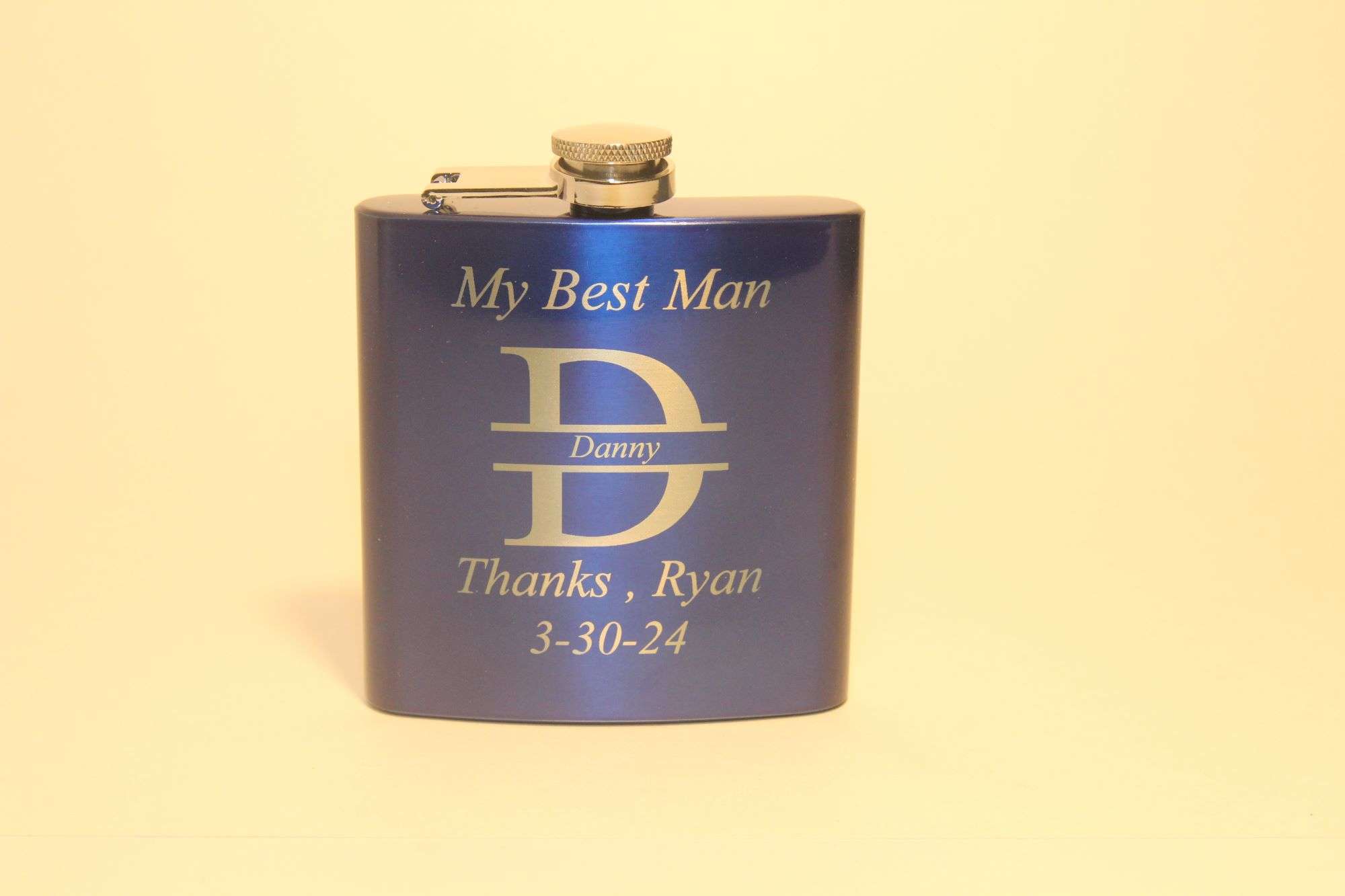 The perfect best man gift is a customized flask, engraved by Lazering Memories