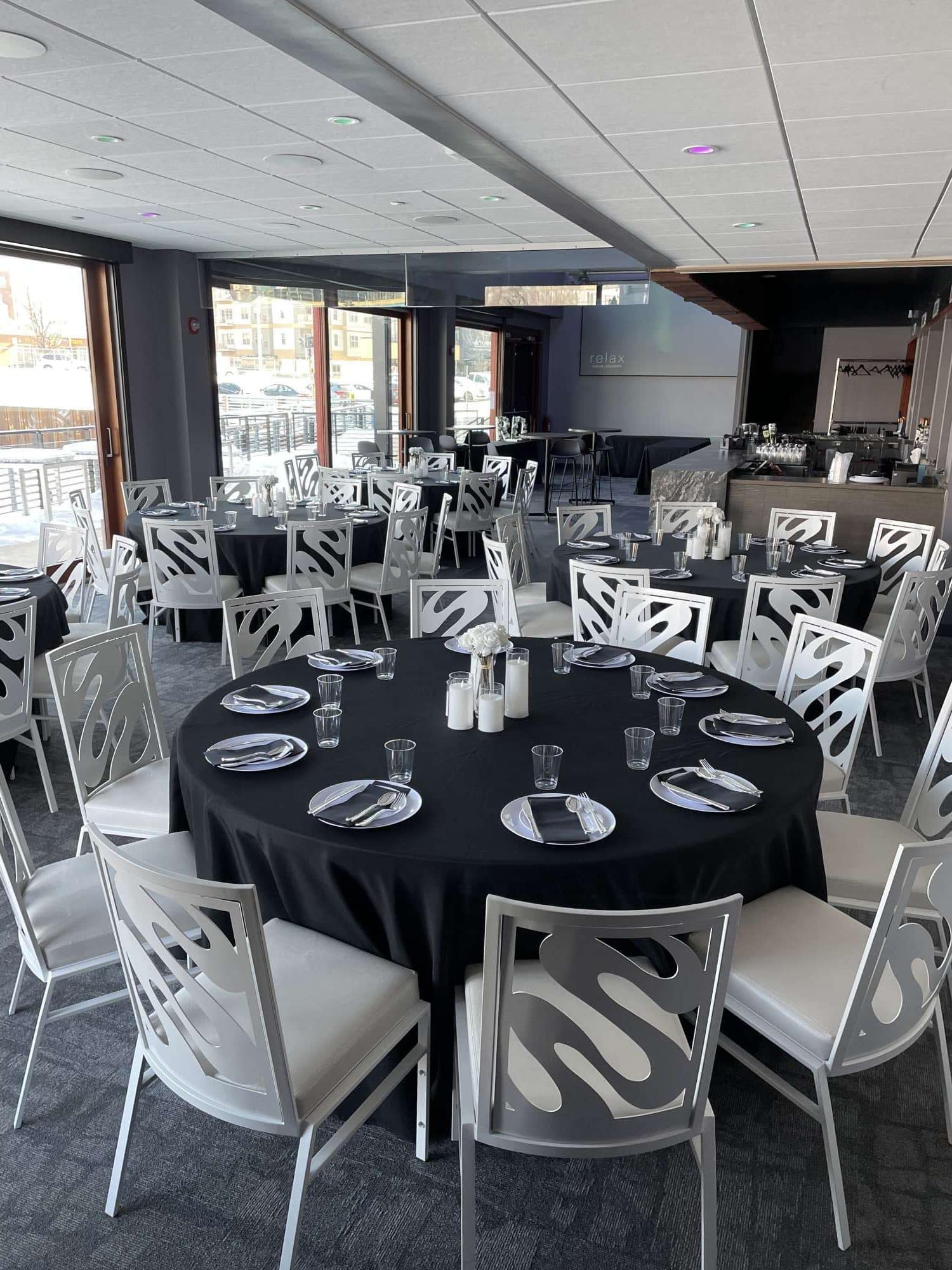 Northern Lights Event Venue offers seating for up to 60 guests with standing room for up to 150 guests.