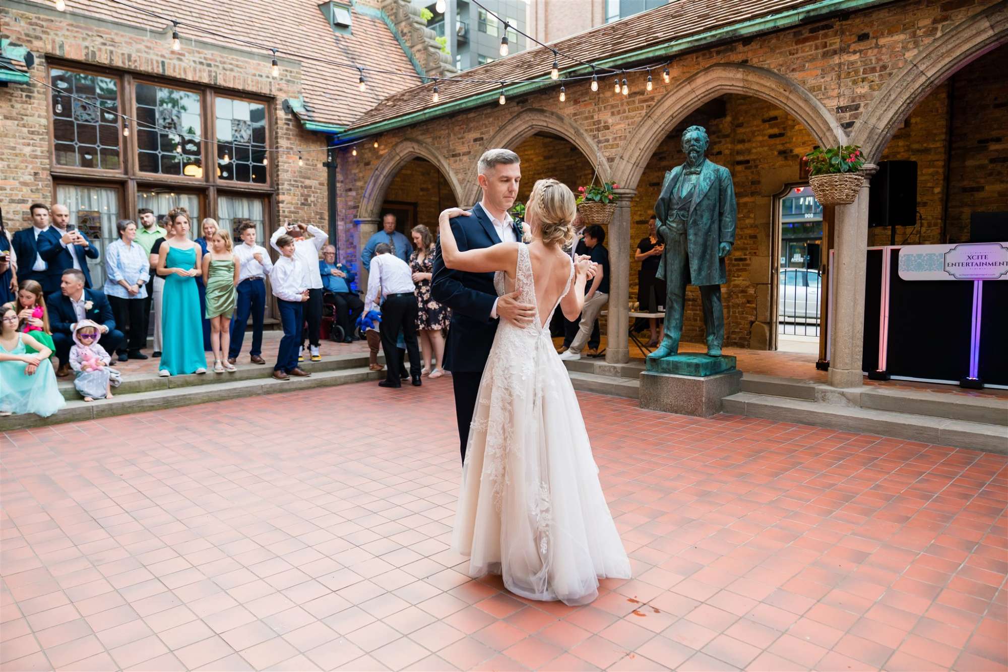 Bride and grooms first dance on the terrace of The Best Place Pabst Brewery.
