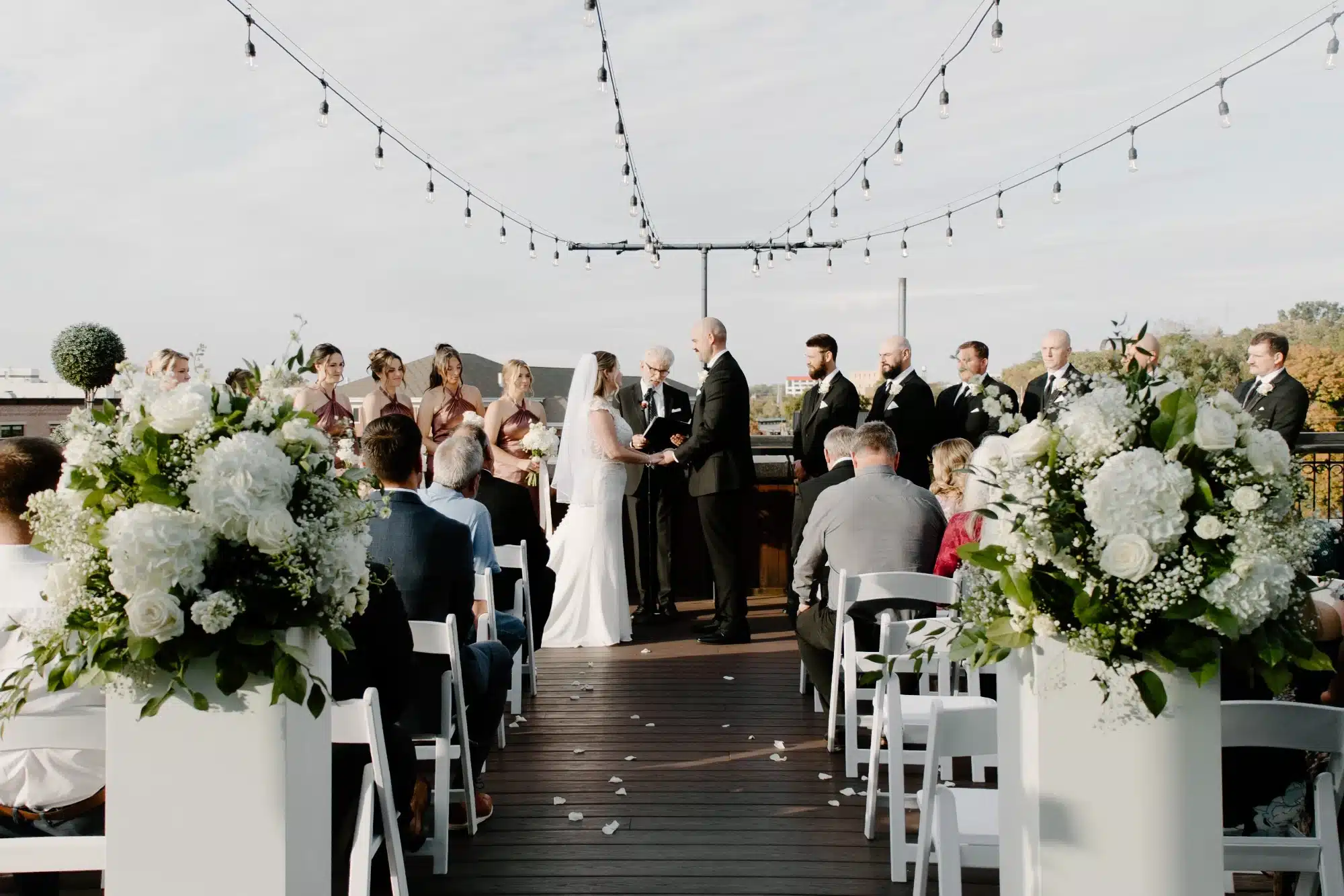 Rooftop wedding ceremony at Hotel Goodwin in Beloit