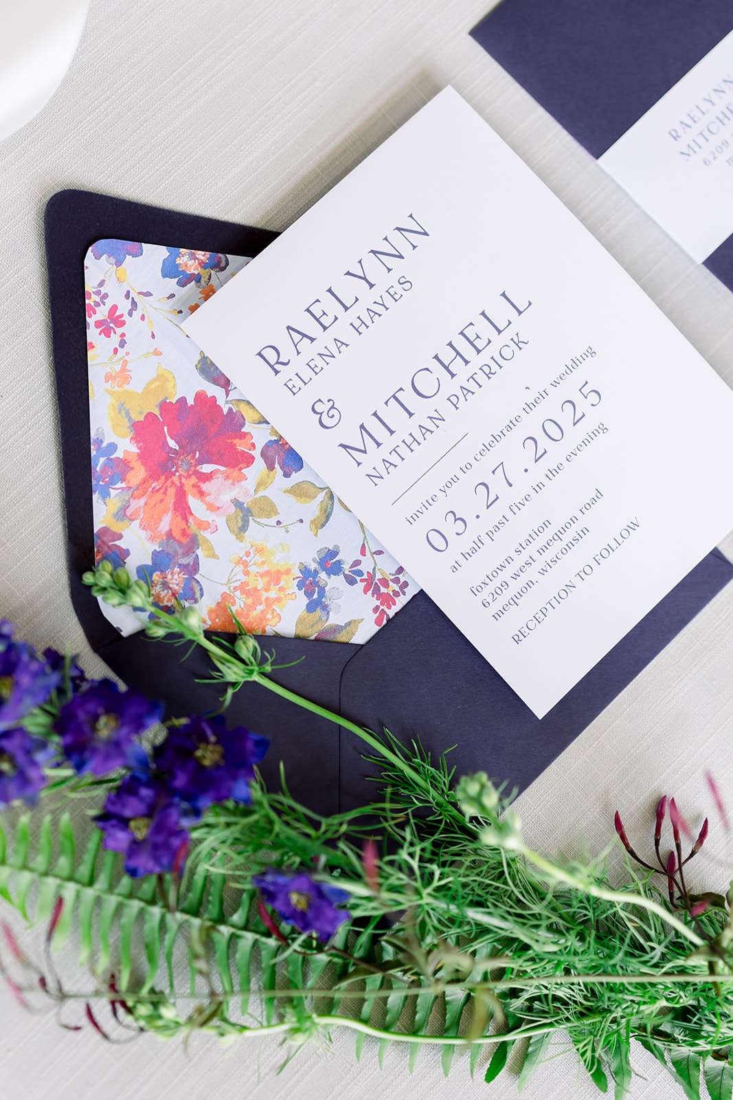 FOXTOWN STYLED SHOOT-28 wedding invitations with bright floral lined envelopes
