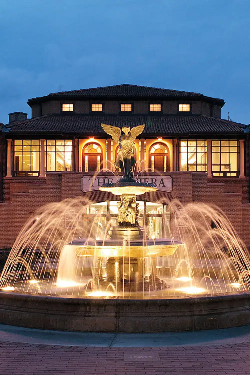 Riviera and Fountain at Night The Riviera Fountain with lights at night