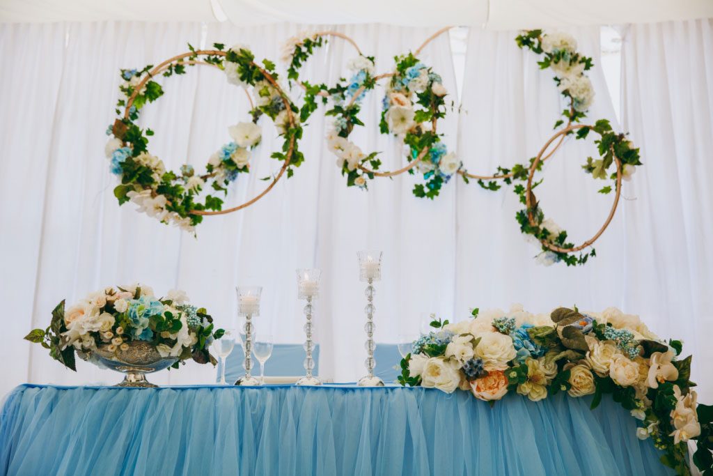 floral wreaths and hanging flowers