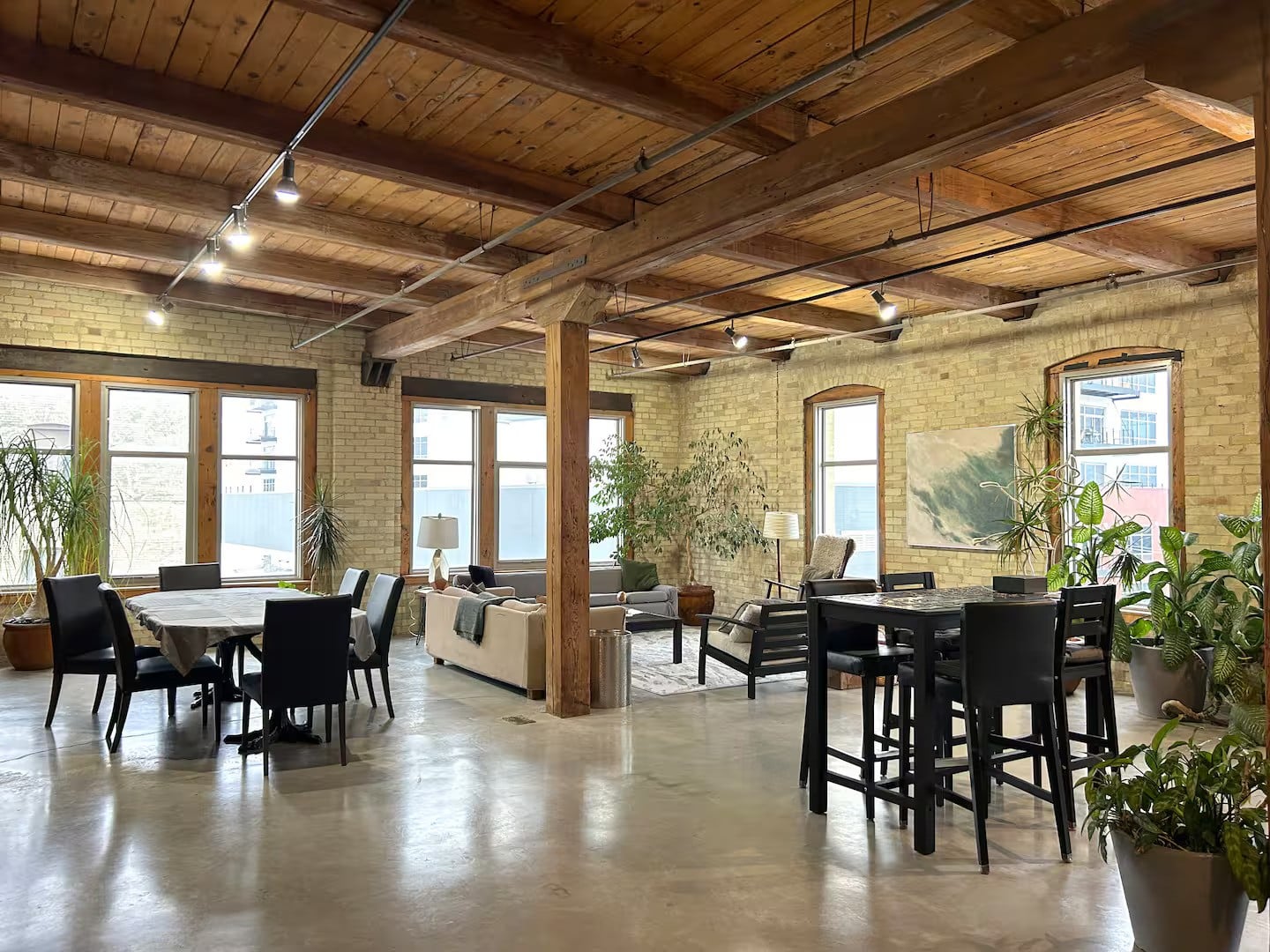Kitchen and family room area of The Nest, an overnight rental space in Tenzing Events.