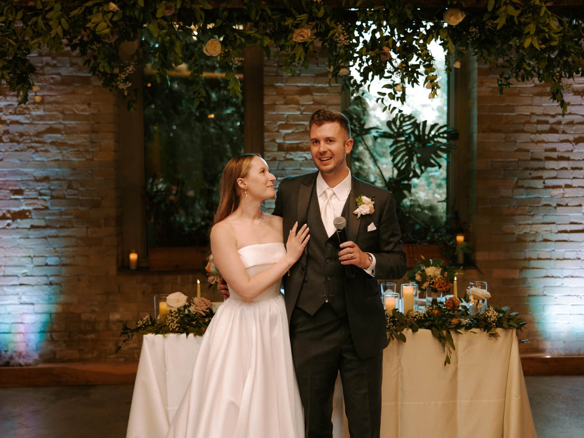 Bride and groom at their wedding reception at Azar in Milwaukee.
