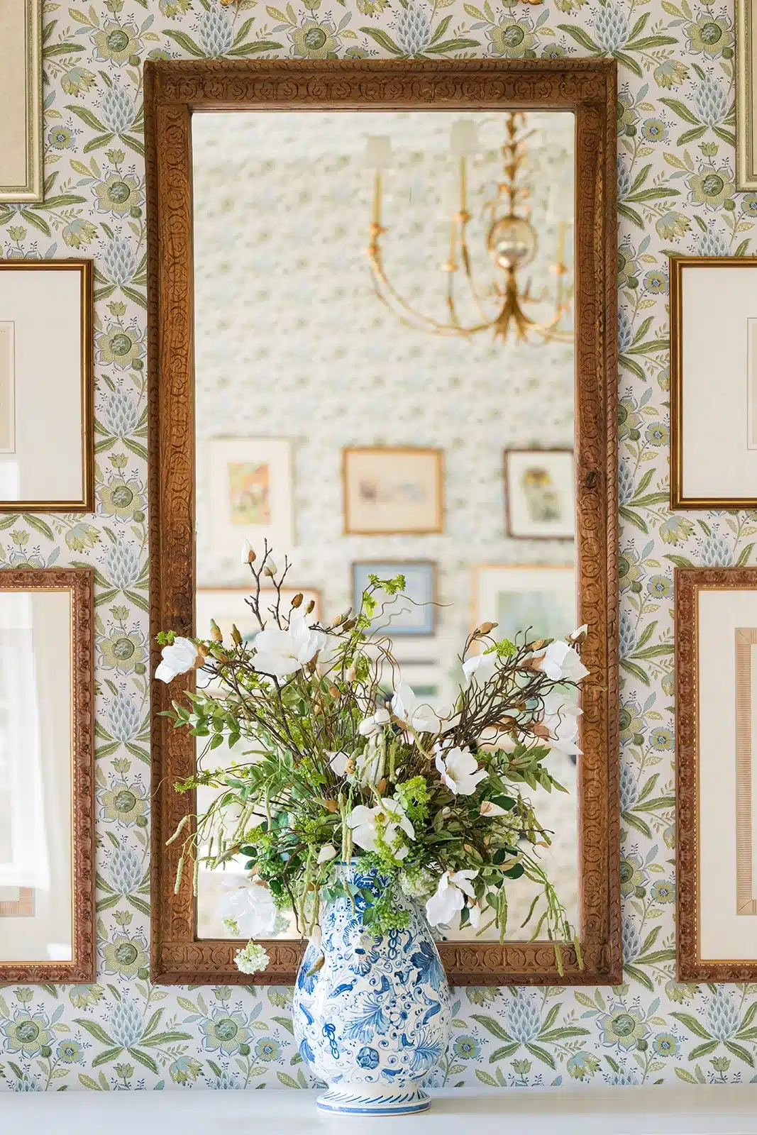 Blue antique vase with white floral decor at The Commodore in Delafield, WI. Blue antique vase with white floral decor at The Commodore in Delafield, WI.