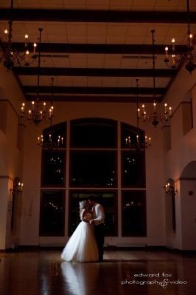 Dramatic image of wedding couple in evening at Polish Center