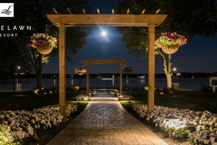 picturesque night setting for wedding ceremony