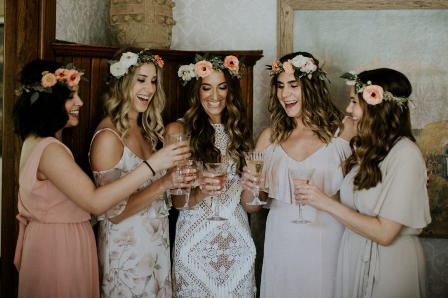 girls toasting at wedding