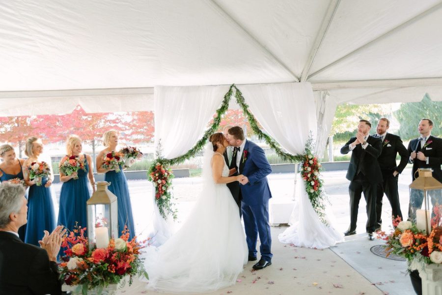 Tented wedding ceremony at 1903 Events at the Harley Davidson Museum