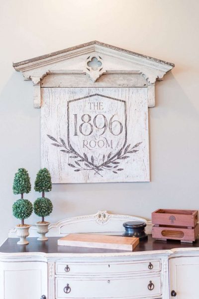 The 1896 Room wooden sign