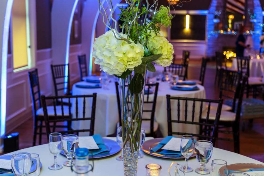 Table decor at Tuscan Hall Venue with beautiful new Chiavari chairs