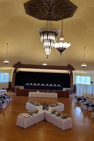 The Chandelier Ballroom Hartford, all decked out for a wedding reception.