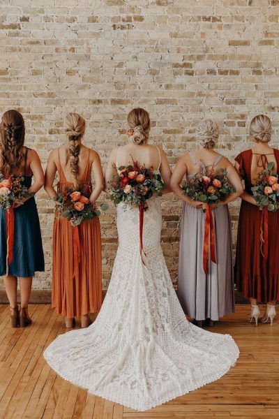 Jewel tone wedding flowers with a boho vibe done by Bank of Flowers in Wisconsin.
