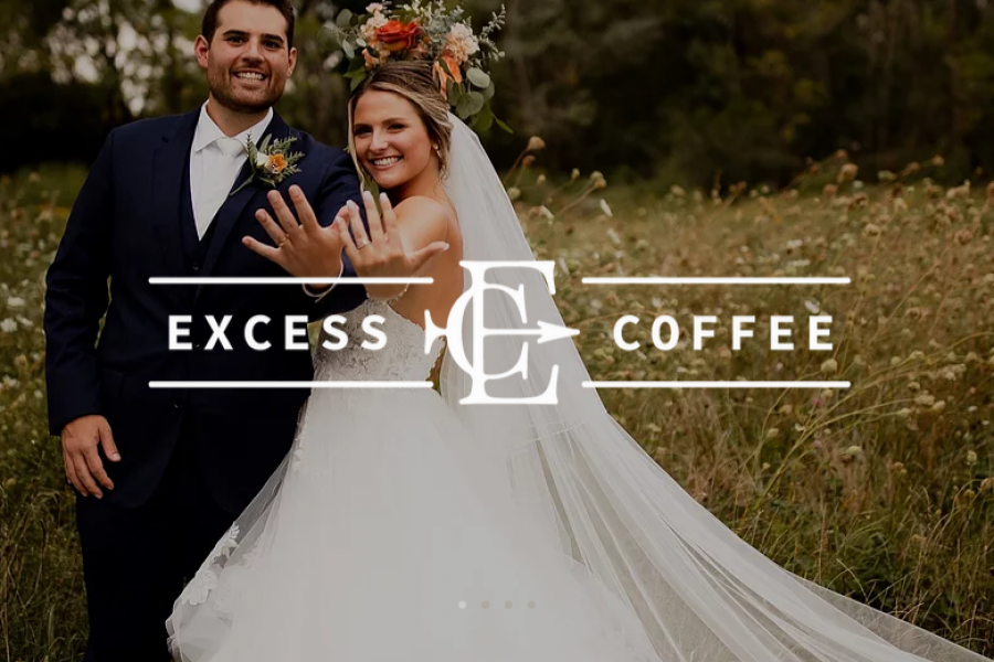 Bride and groom and Excess Coffee Co. Coffee logo