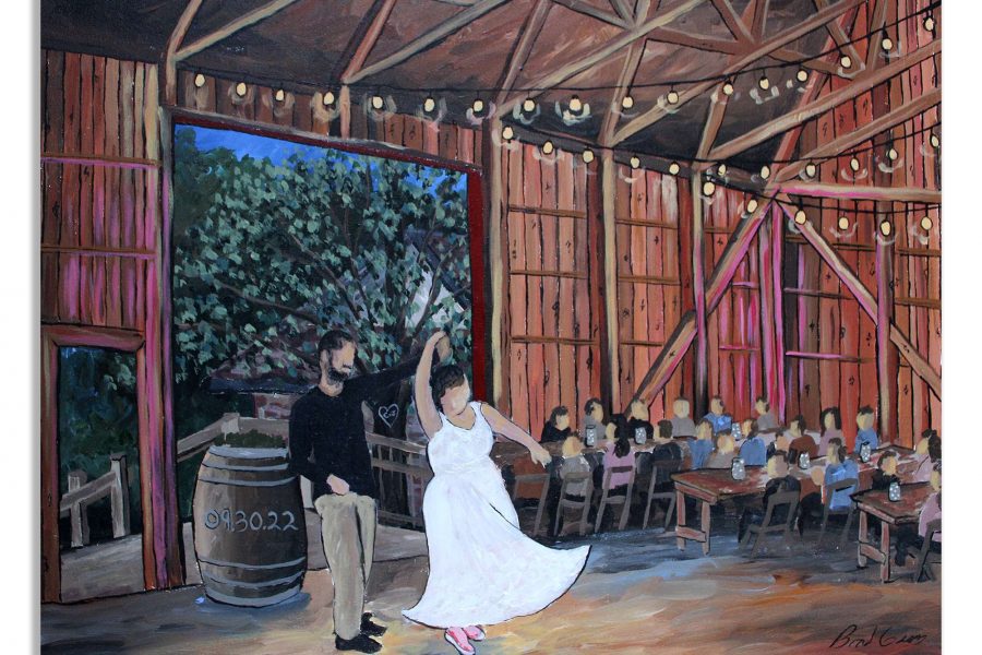 Barn wedding painting by Brad Geers- Live Wedding Artist Milwaukee