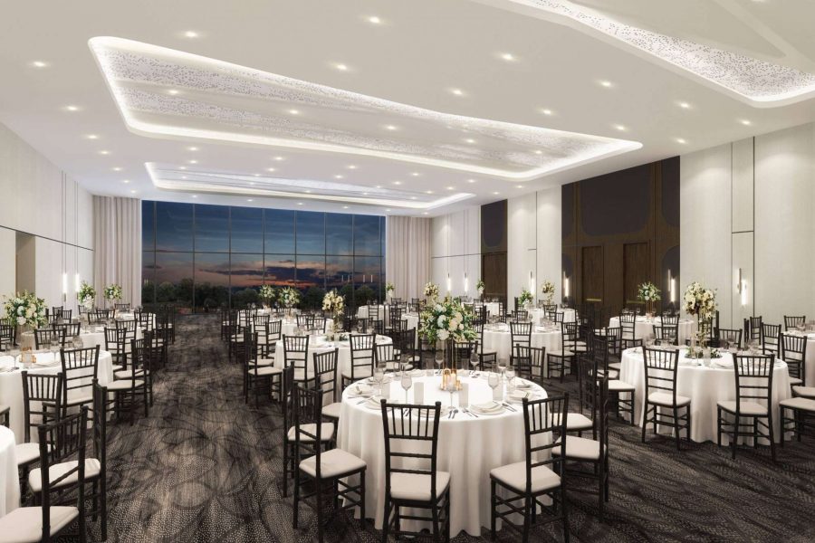 A rendering of the ballroom space at Renaissance Milwaukee West.