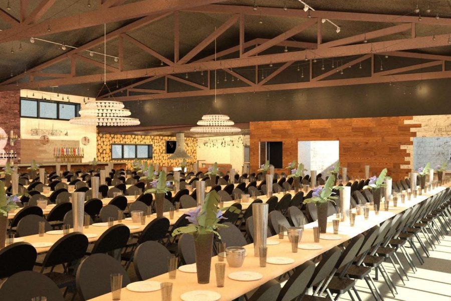 An artist rendering of the renovated space at Foundry 45- a wedding and event venue.