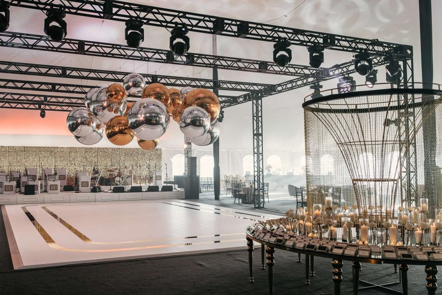 Stunning wedding setting with custom dance floor from Mandel Graphic Solutions