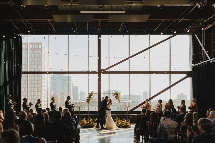 Jan Serr Studio wedding ceremony overlooking east side Milwaukee